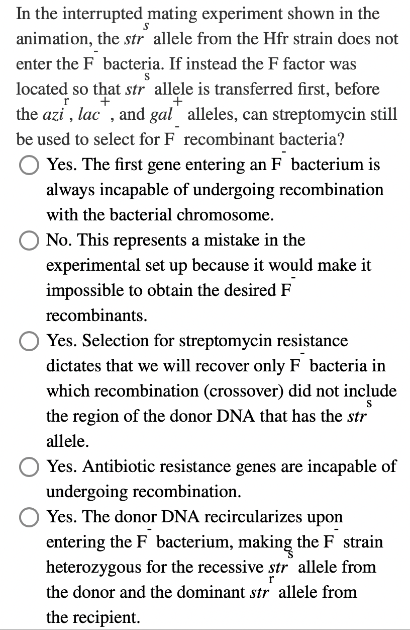 Solved In the interrupted mating experiment shown in the | Chegg.com