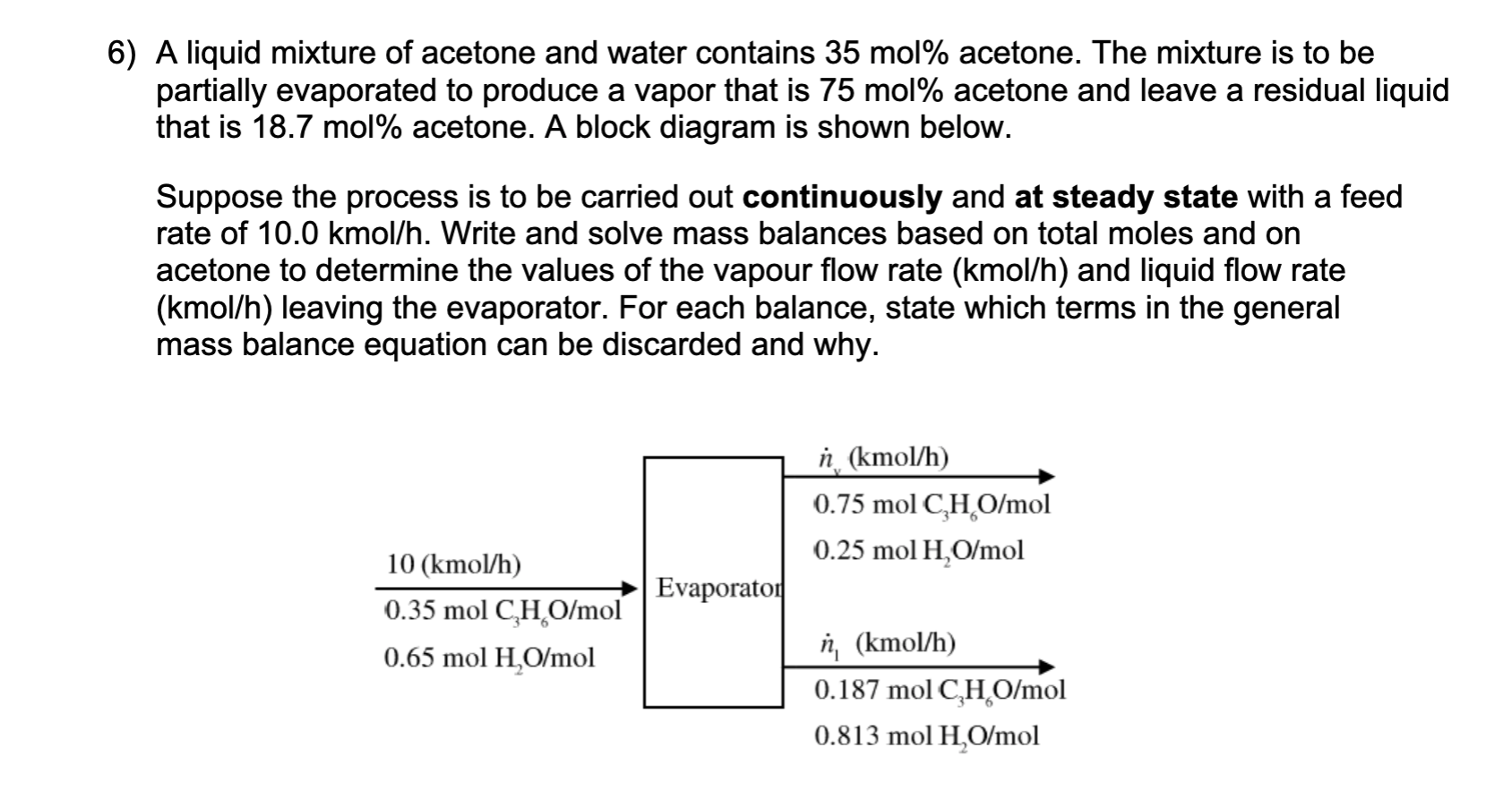 Solved 6) A liquid mixture of acetone and water contains 35