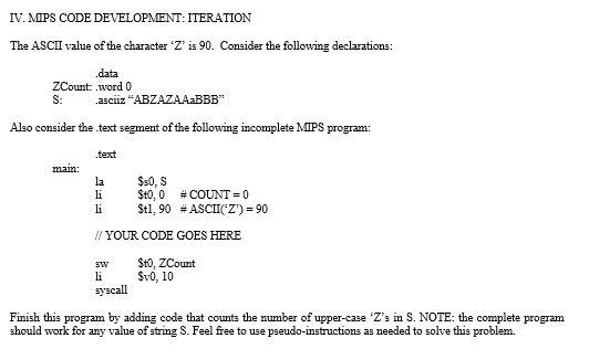 Solved IV. MAPS CODE DEVELOPMENT: ITERATION The ASCII value | Chegg.com