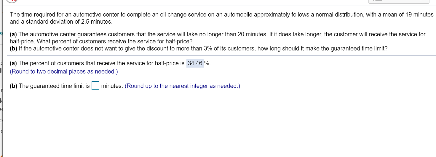 Solved The time required for an automotive center to
