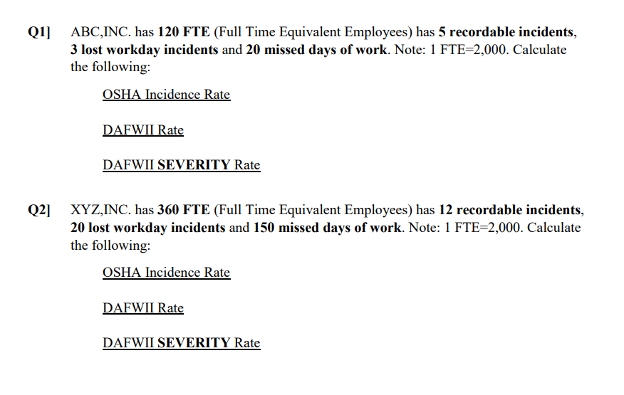 Q1] ABC,INC. has 120 FTE (Full Time Equivalent | Chegg.com
