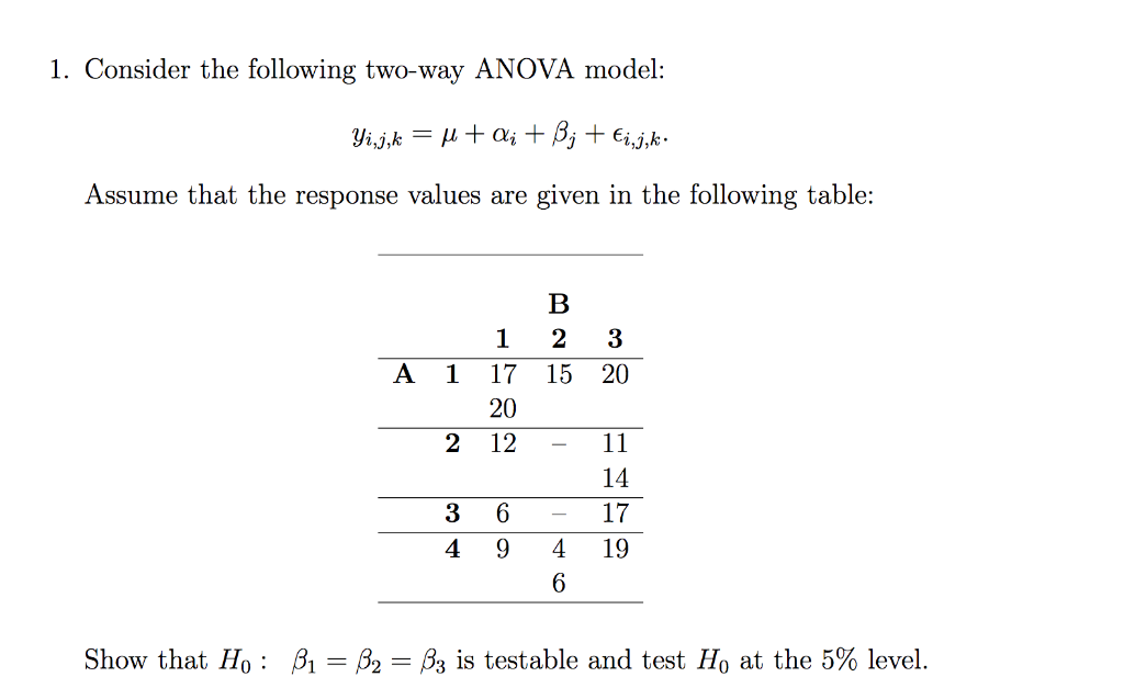 1. Consider The Following Two-way ANOVA Model: Assume | Chegg.com