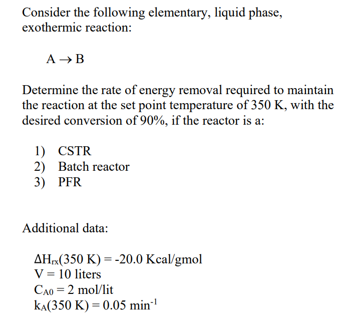 Solved Consider the following elementary, liquid phase, | Chegg.com