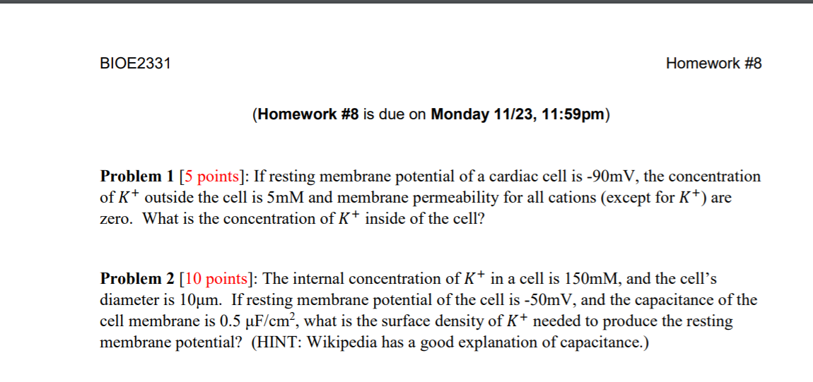 Solved BIOE2331 Homework #8 (Homework #8 Is Due On Monday | Chegg.com