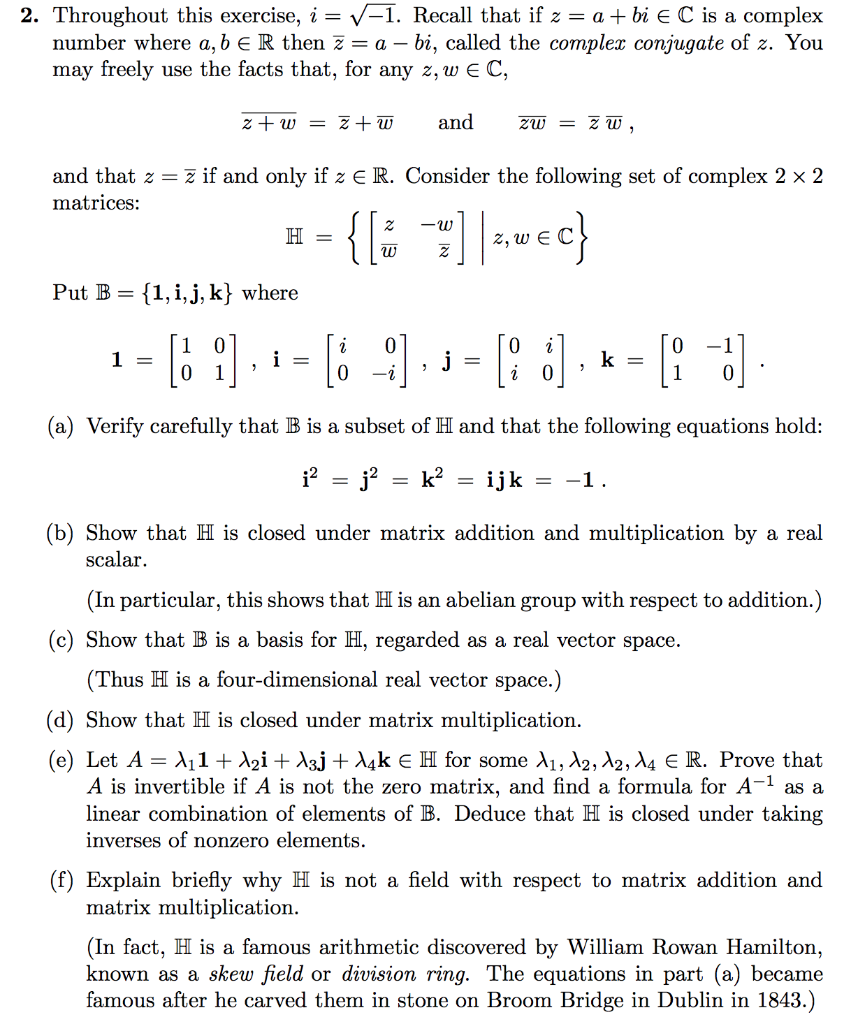 Solved 2. Throughout this exercise, i = V-1. Recall that if | Chegg.com