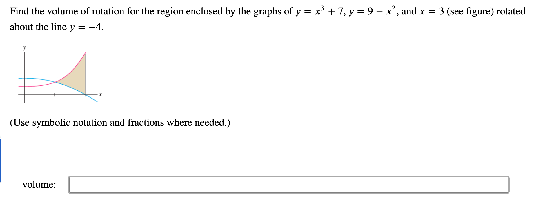 Solved Find the volume of rotation for the region enclosed | Chegg.com
