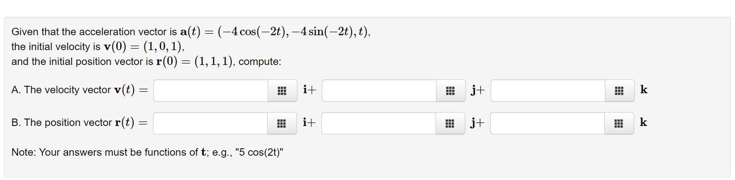 Solved Given that the acceleration vector is a(t) = | Chegg.com