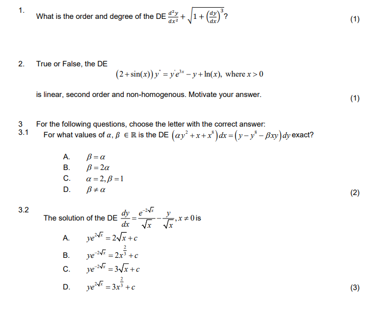 Solved 1. What is the order and degree of the DE day J1+)? | Chegg.com