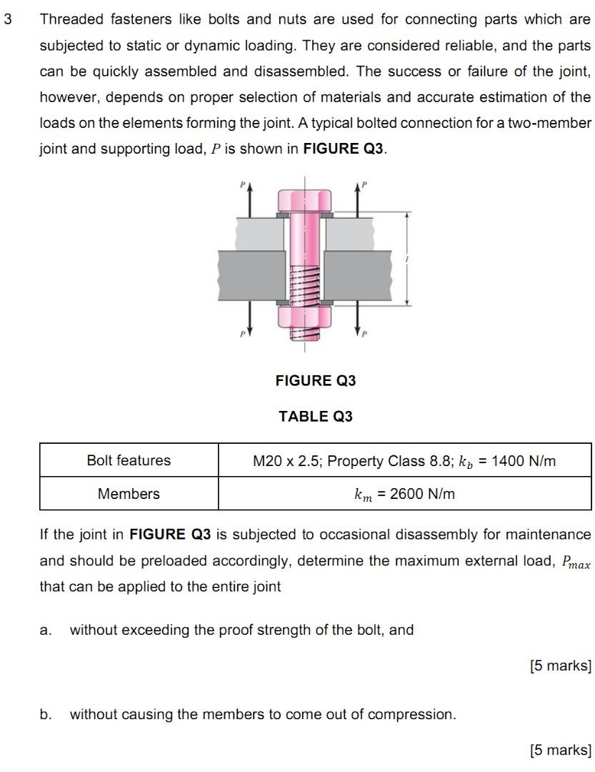 Solved 3 Threaded Fasteners Like Bolts And Nuts Are Used For | Chegg.com