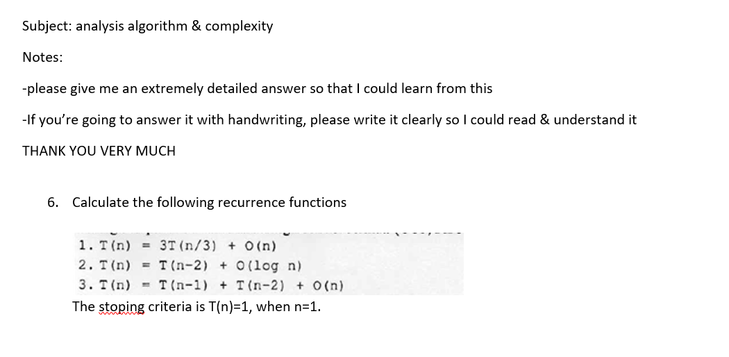 Subject: analysis algorithm & complexity Notes: | Chegg.com