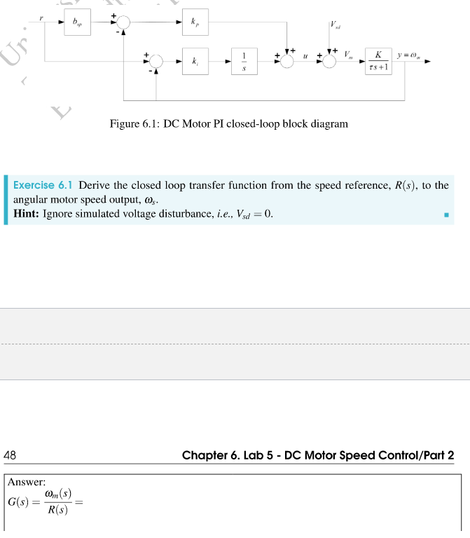 Solved r . b Uri 1 k K TS+1 S Figure 6.1: DC Motor PI | Chegg.com