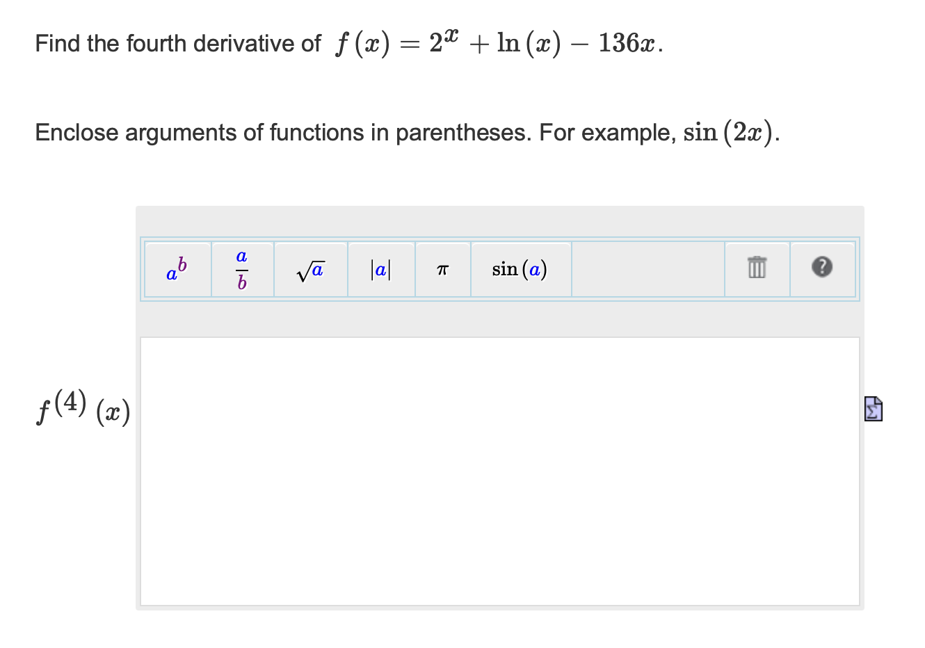 fourth derivative of ln 1 2x