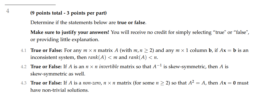 Solved 4 (9 points total - 3 points per part) Determine if | Chegg.com