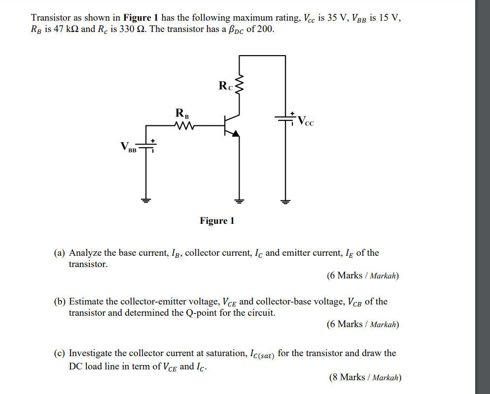 Solved Transistor As Shown In Figure 1 Has The Following | Chegg.com