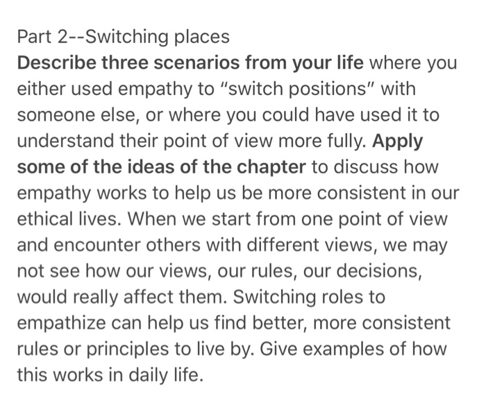 Solved Part 2Switching places Describe three scenarios