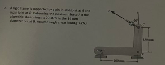Solved 2. A rigid frame is supported by a pin-in-slot-joint | Chegg.com