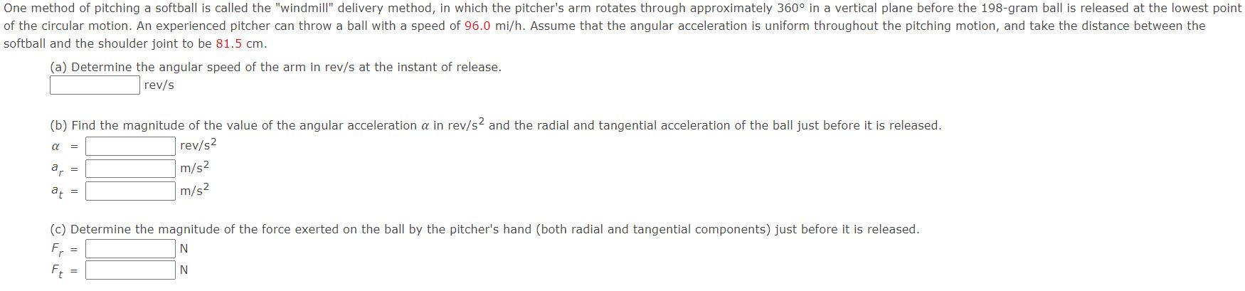 Solved softball and the shoulder joint to be 81.5 cm. (a) | Chegg.com