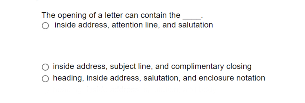 The opening of a letter can contain the inside | Chegg.com