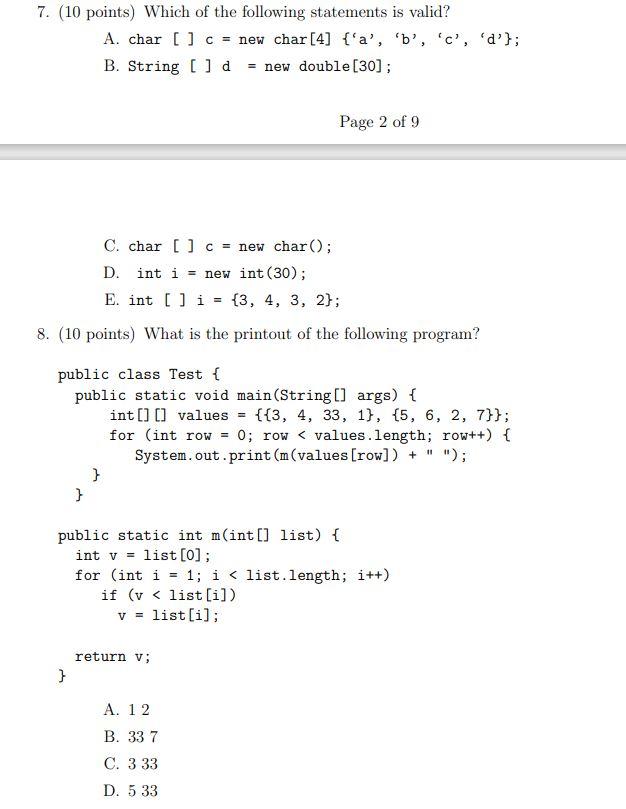 Solved 7. (10 points) Which of the following statements is | Chegg.com