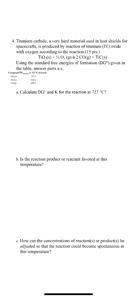 Solved 4 Titanium Carbide A Very Hard Material Used In Chegg Com