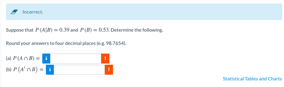 Solved Incorrect. Suppose That P (A|B) = 0.39 And P(B) = | Chegg.com