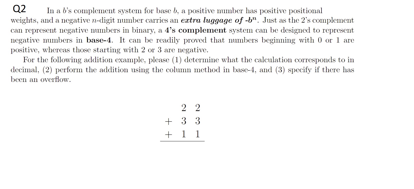 Solved Q2 ﻿In a b 's complement system for base b, ﻿a | Chegg.com