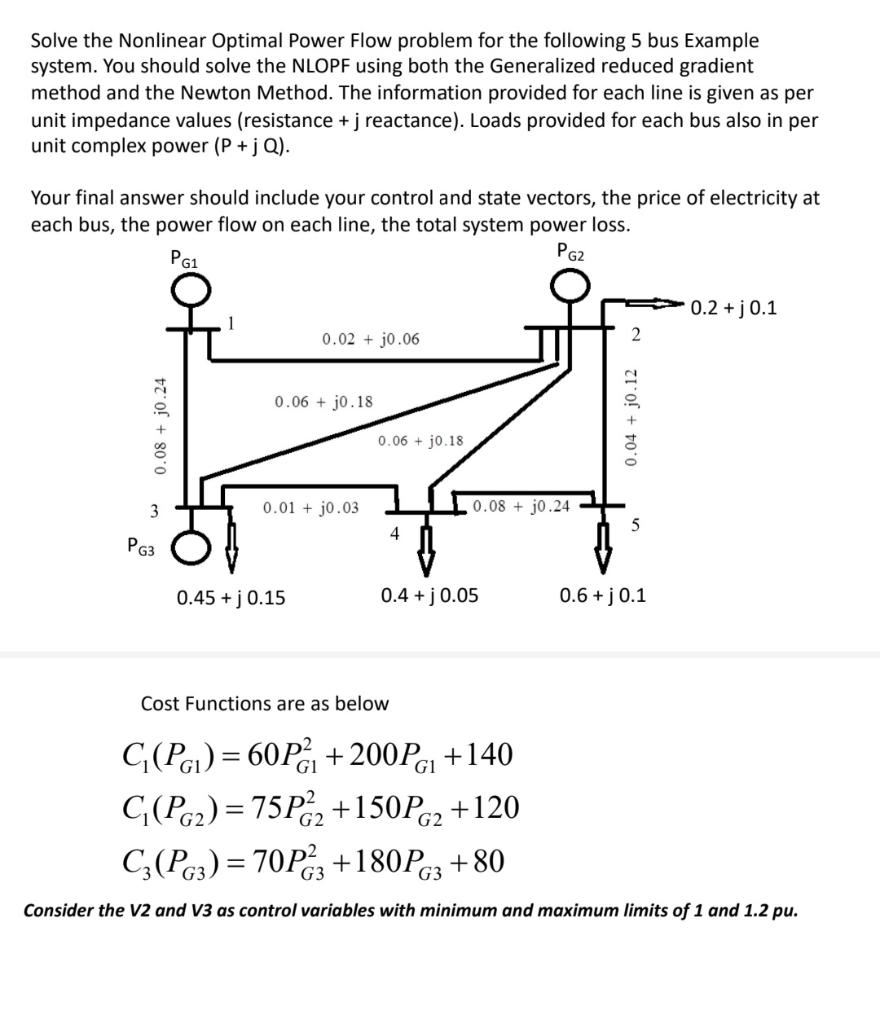 Solve the Nonlinear Optimal Power Flow problem for | Chegg.com