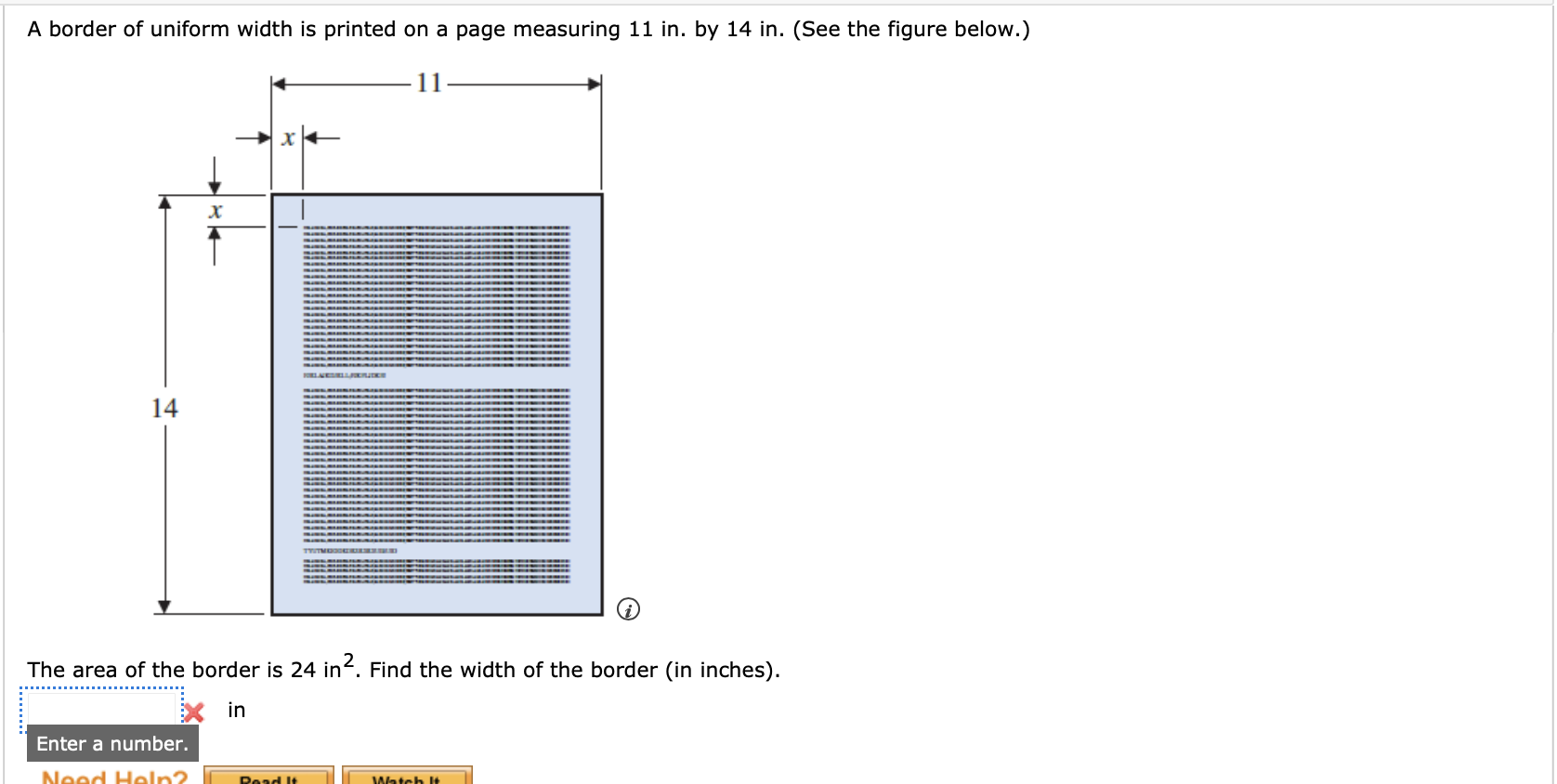 Solved A border of uniform width is printed on a page