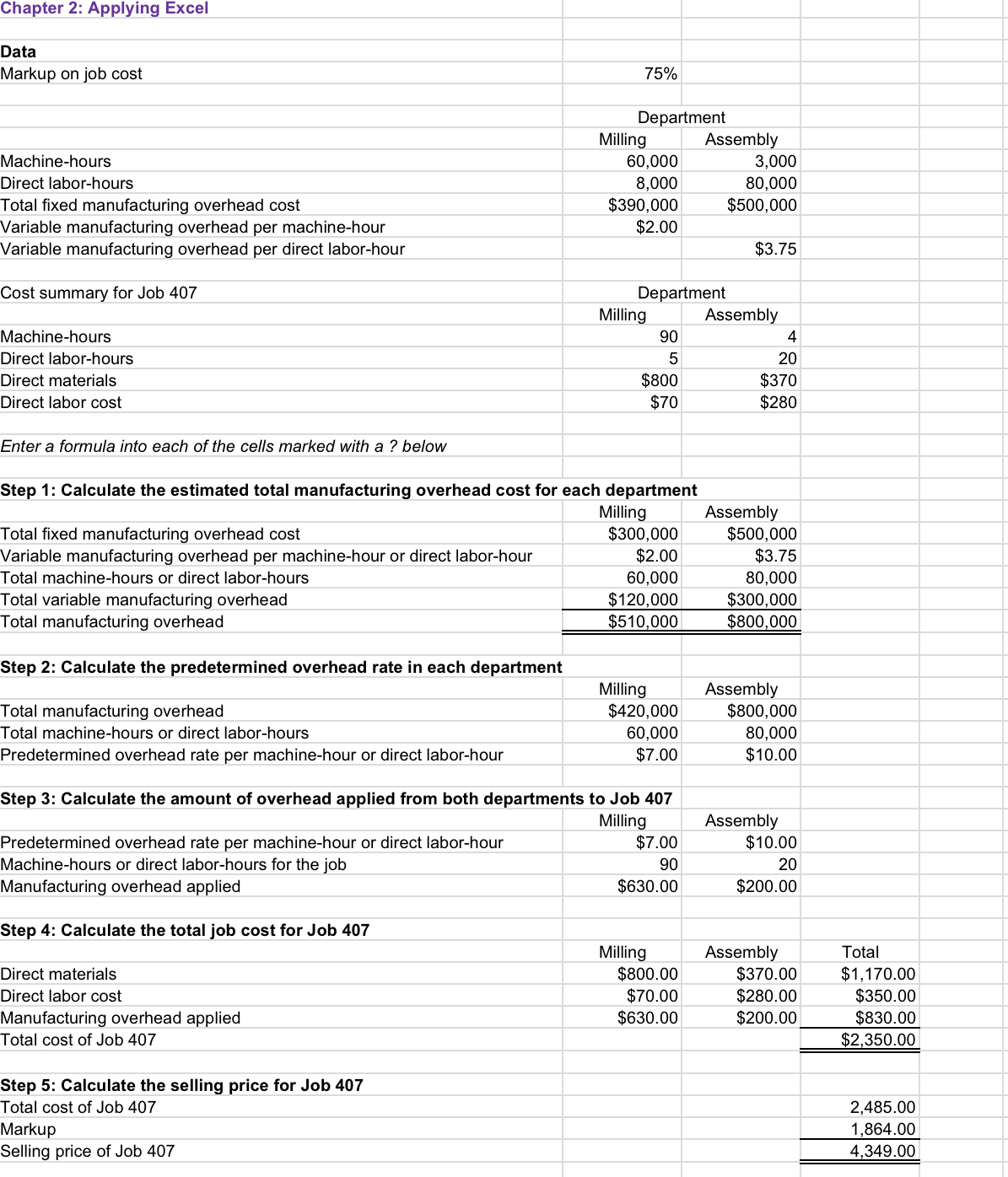 2. Change the total fixed manufacturing overhead cost
