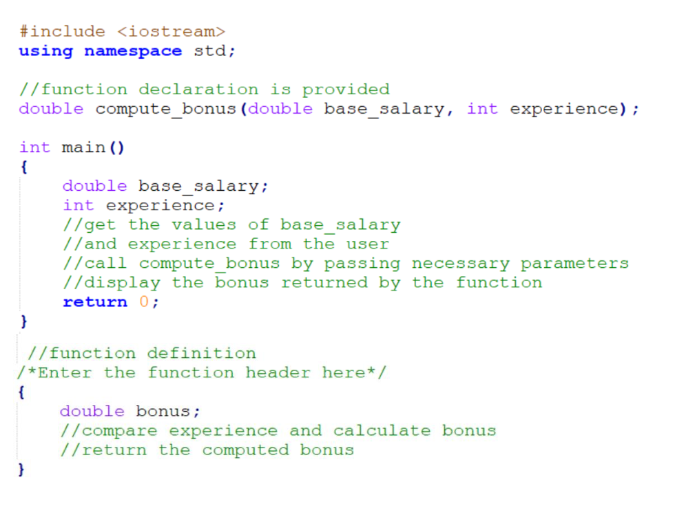 Solved A. Working with Functions Declare and define a | Chegg.com