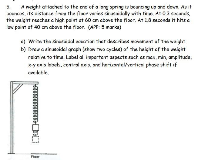 Solved 5. A weight attached to the end of a long spring is | Chegg.com