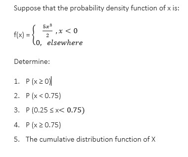 Solved Suppose that the probability density function of x | Chegg.com