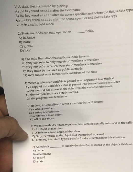 Solved A static field is created by placing A) the key