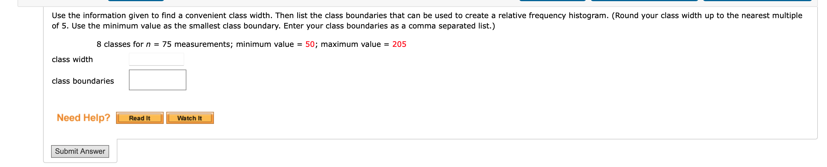 Solved Use the information given to find a convenient class | Chegg.com