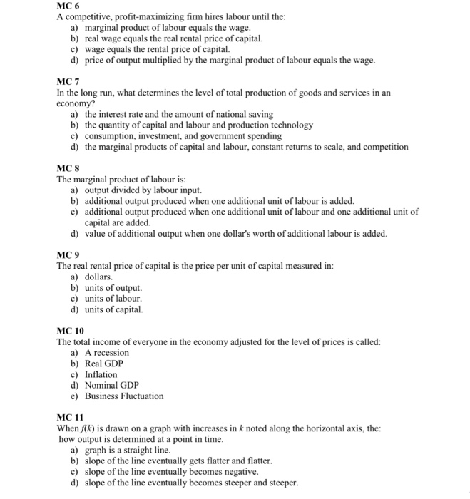 Solved MC 6 A Competitive Profit maximizing Firm Hires Chegg