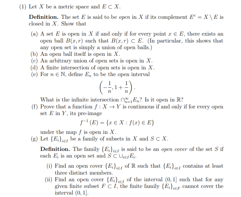 Solved 1 Let X be a metric space and E C X Definition. The