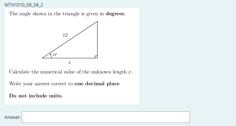 Solved MTH1010_08_04_2 The angle shown in the triangle is | Chegg.com