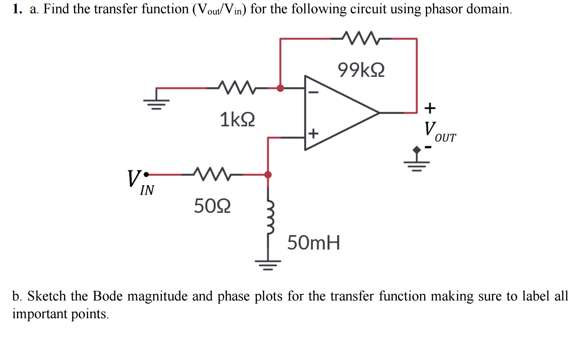 Solved 1. a. Find the transfer function (Vout /Vin ) for the | Chegg.com