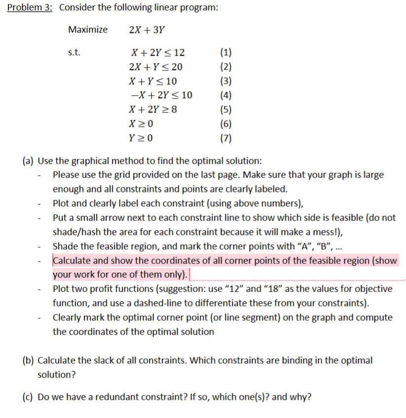 Solved Problem 3: Consider the following linear program: | Chegg.com image.