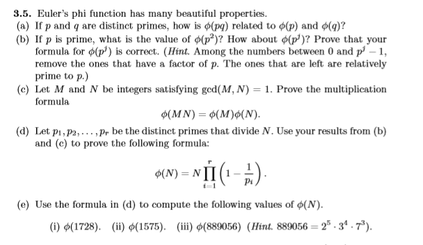 Solved 8.5. Euler's Phi Function Has Many Beautiful | Chegg.com