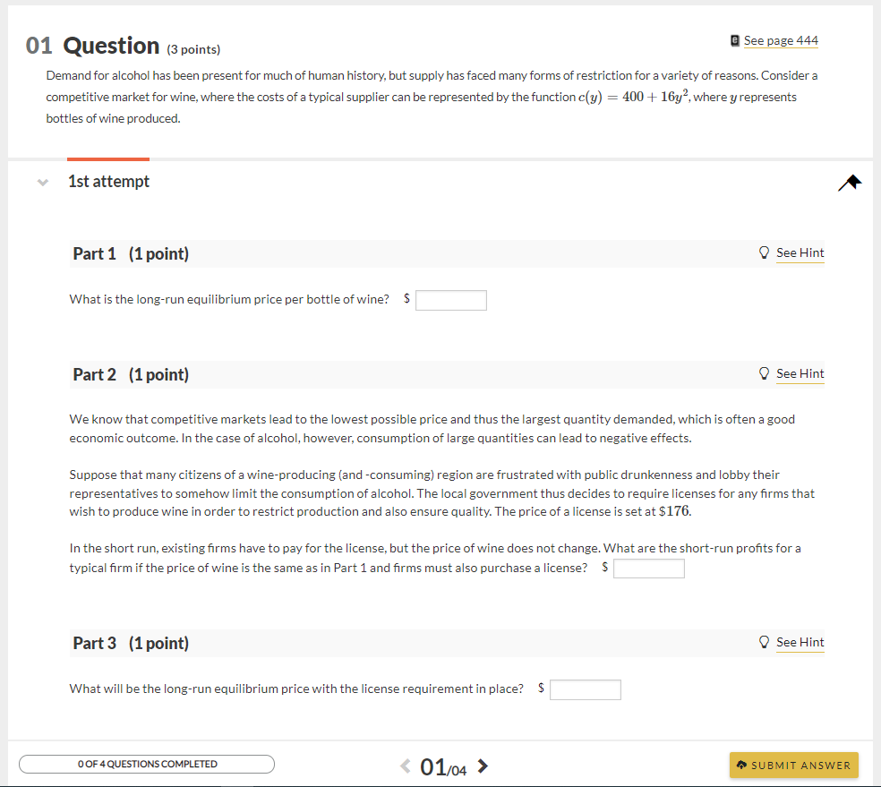 Solved 01 Question (3 points) See page 444 Demand for | Chegg.com