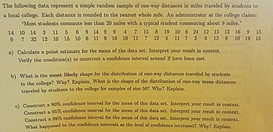 Solved The following data represent a simple random sample | Chegg.com