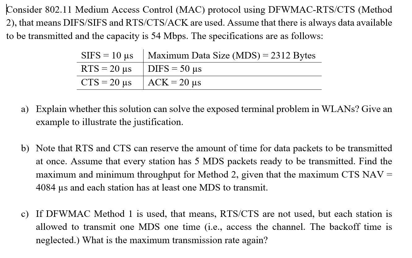 Network Class Method 1: DFWMAC-DCF CSMA/CA | Chegg.com