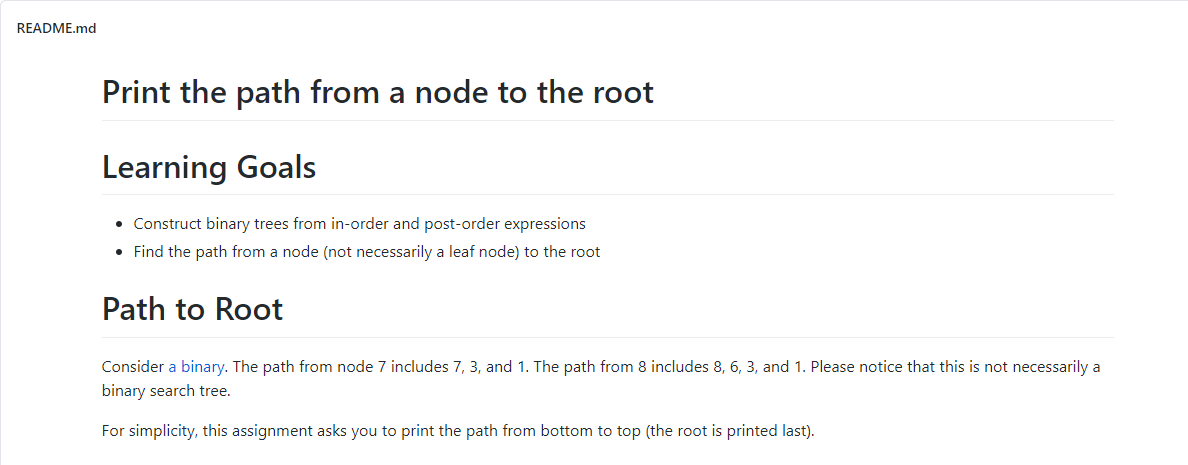 Solved README.md Print the path from a node to the root | Chegg.com