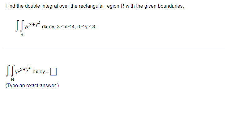 Solved Find the double integral over the rectangular region | Chegg.com