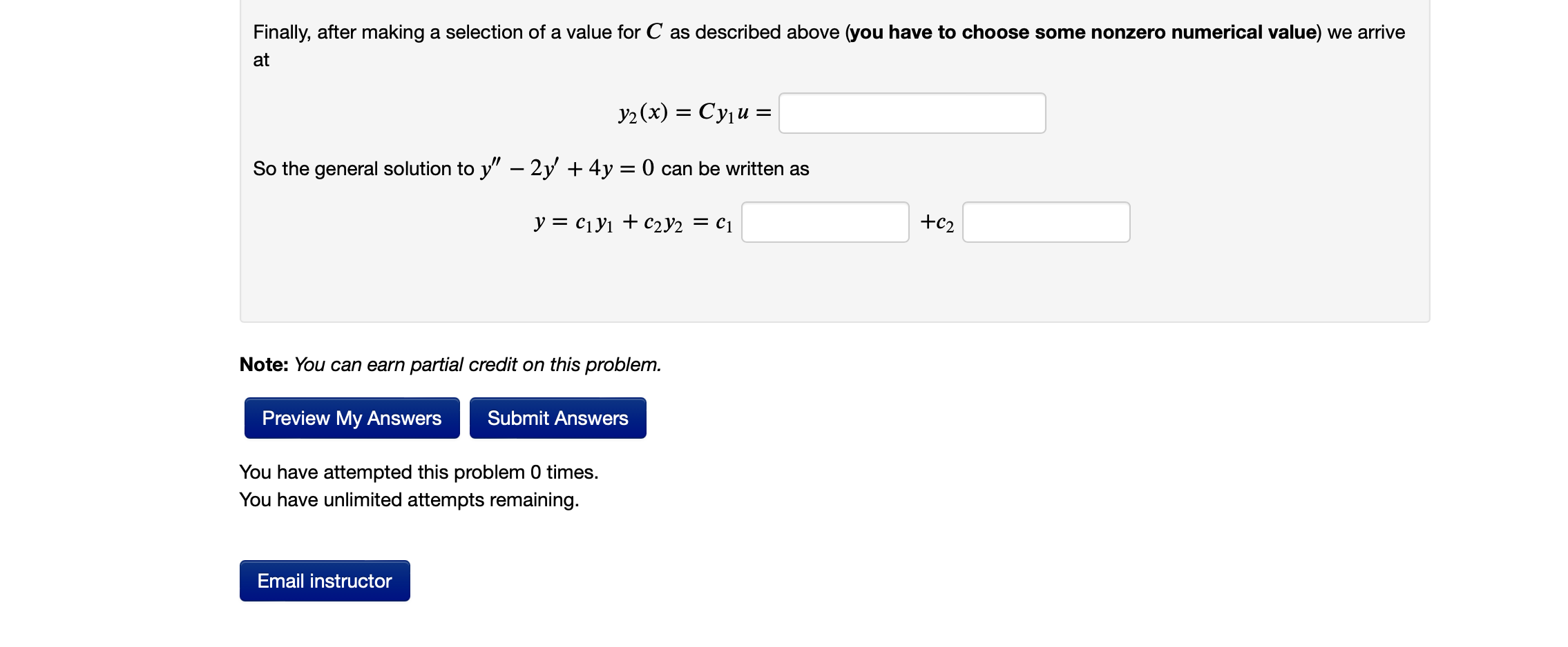 Solved Blems (1 Point) Given Second Order Linear Homogeneous | Chegg.com