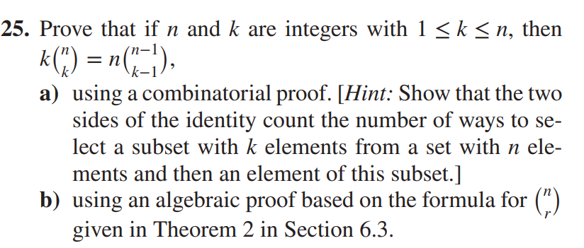 Solved 5. Prove that if n and k are integers with 1≤k≤n, | Chegg.com
