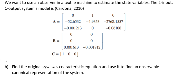 Solved b) Find the original sysceıı 5 cnaracteristic | Chegg.com