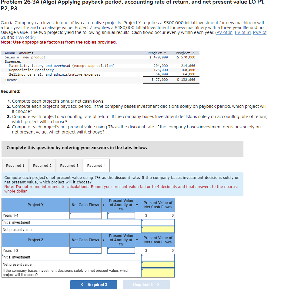 Solved Problem 26-3A (Algo) Applying payback period, | Chegg.com