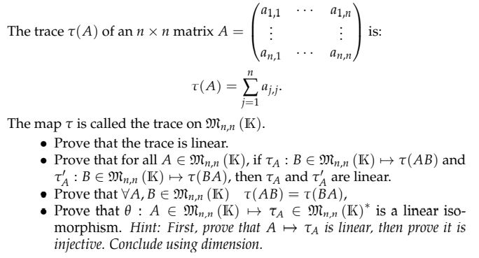 Solved A1 1 21 1 The Trace T A Of An N X N Matrix A Chegg Com